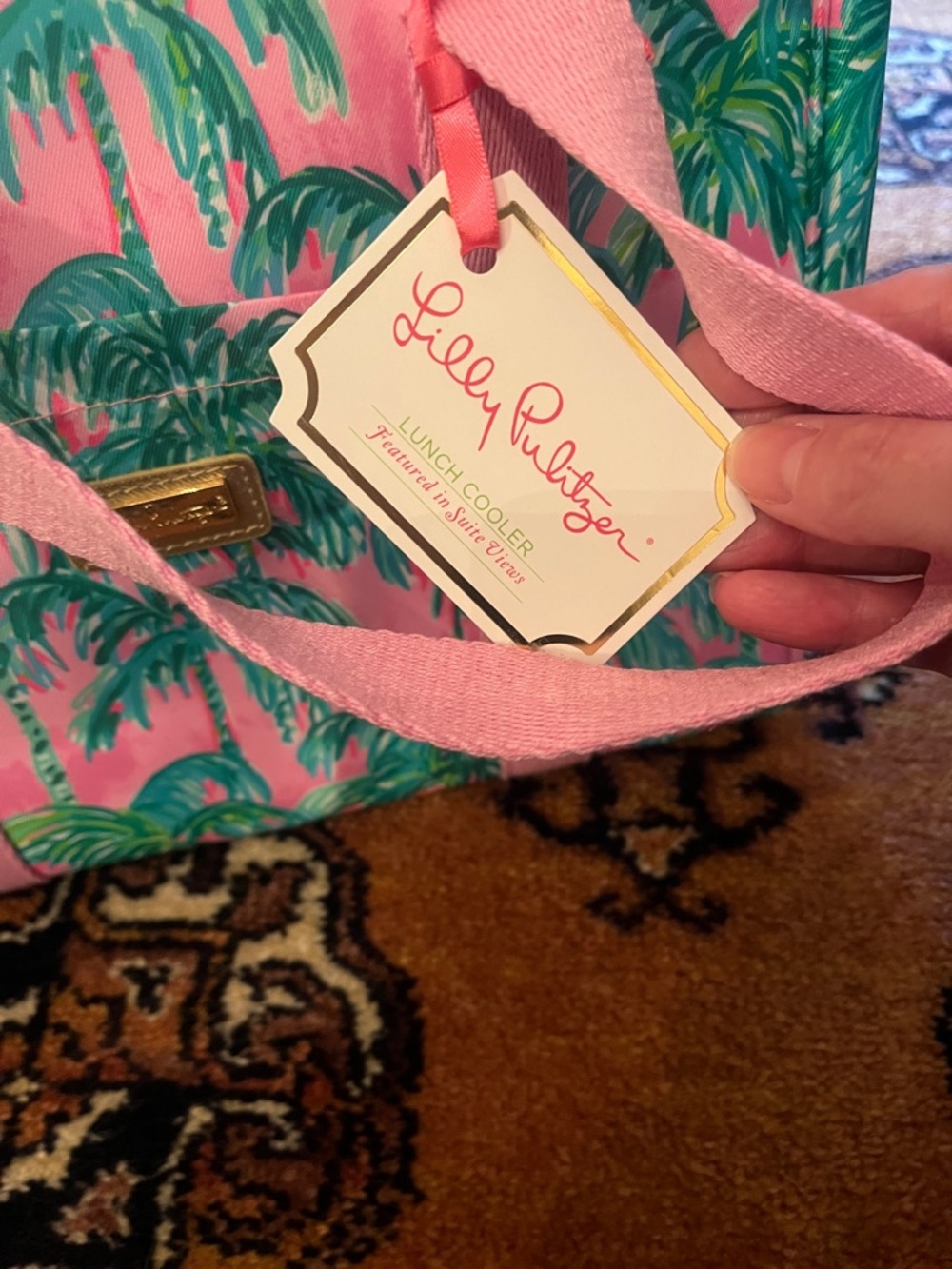 Lilly Pulitzer  Lunch Tote with Green Palm Leaves print name Suite View - Picture 2 of 3